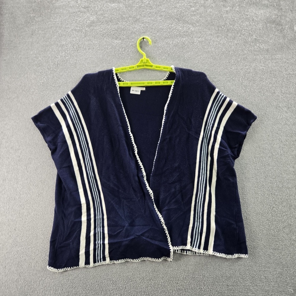 Marine Layer Women Cardigan ONE SIZE Blue Striped Open Front Cameron Poncho